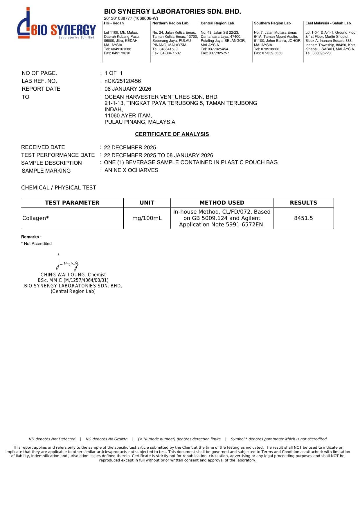 Company registration e-certificate for Ocean Harvester Ventures Sdn Bhd